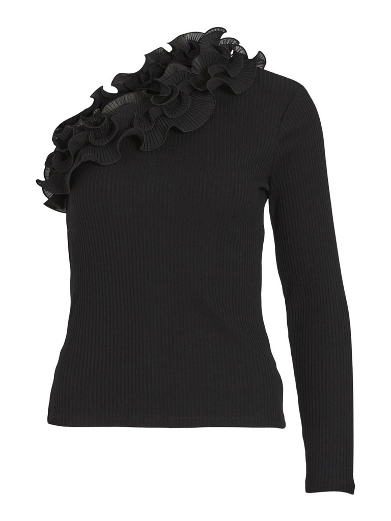 Vila - 14089992 - VIMIA ONE SHOULDER FLOUNCE RIB TOP